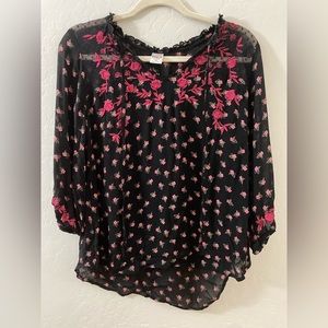 Women’s black and floral print blouse